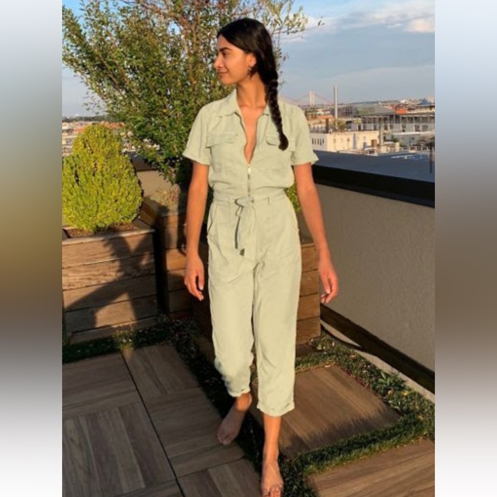 Urban Outfitters victory light Green Utility Jumpsuit with Belted Waist XS